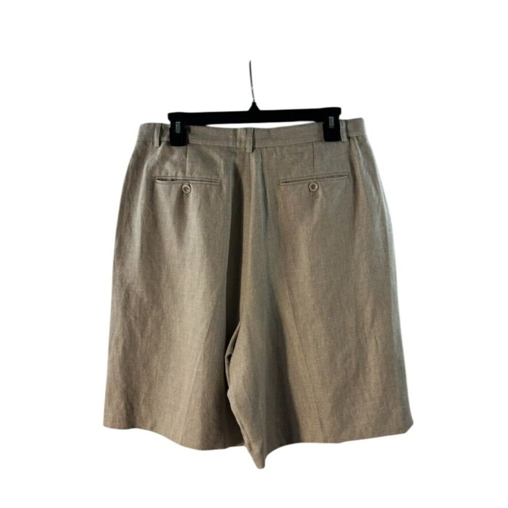 Trouser Etc New York Beige/Tan Linen Pleated Shorts Size 12 - Picture 2 of 7